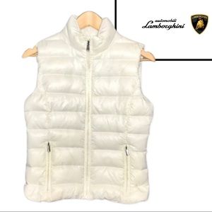 Lamborghini white puff vest with hood size Small
